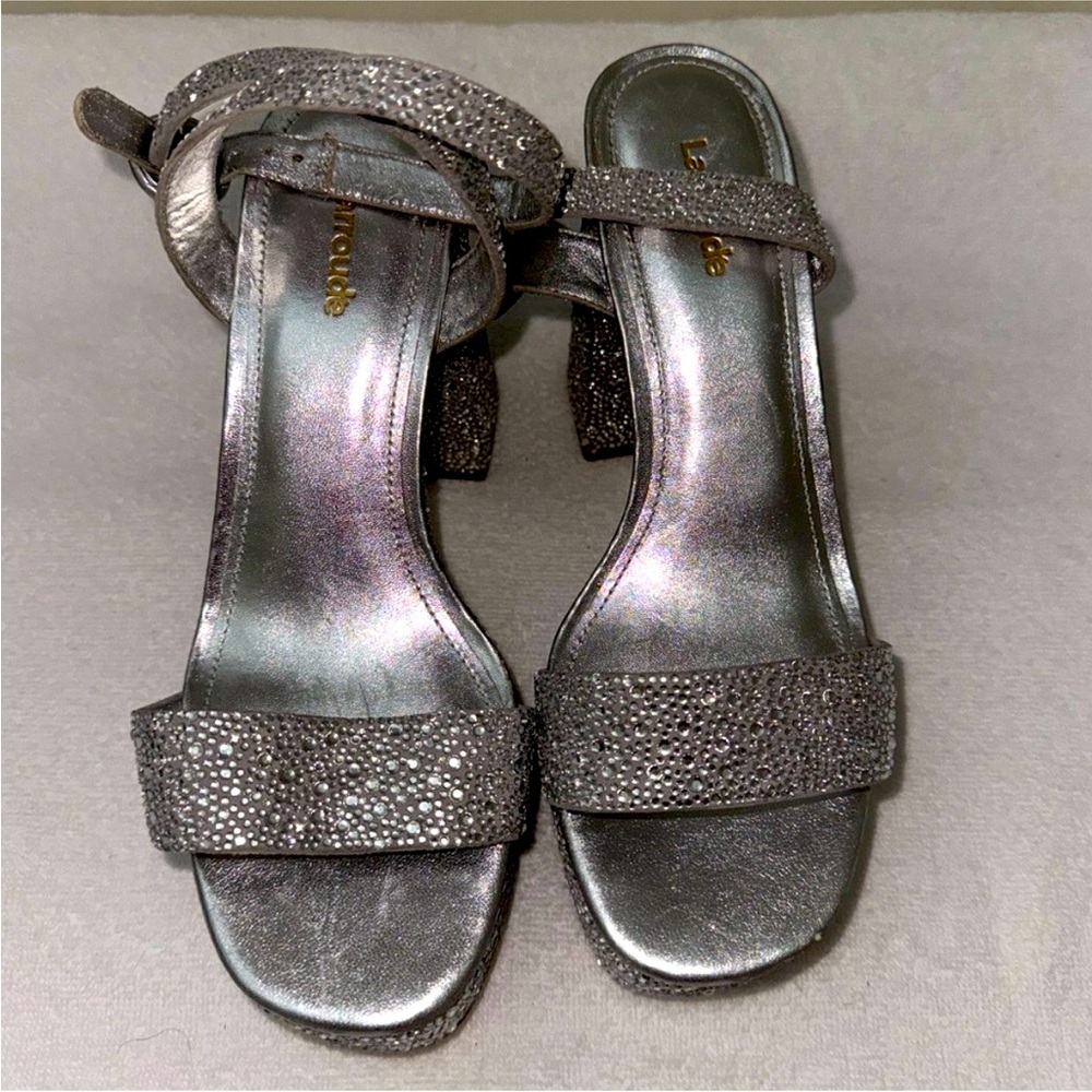 Larroude Dolly Platforms in silver crystal, size 7.5